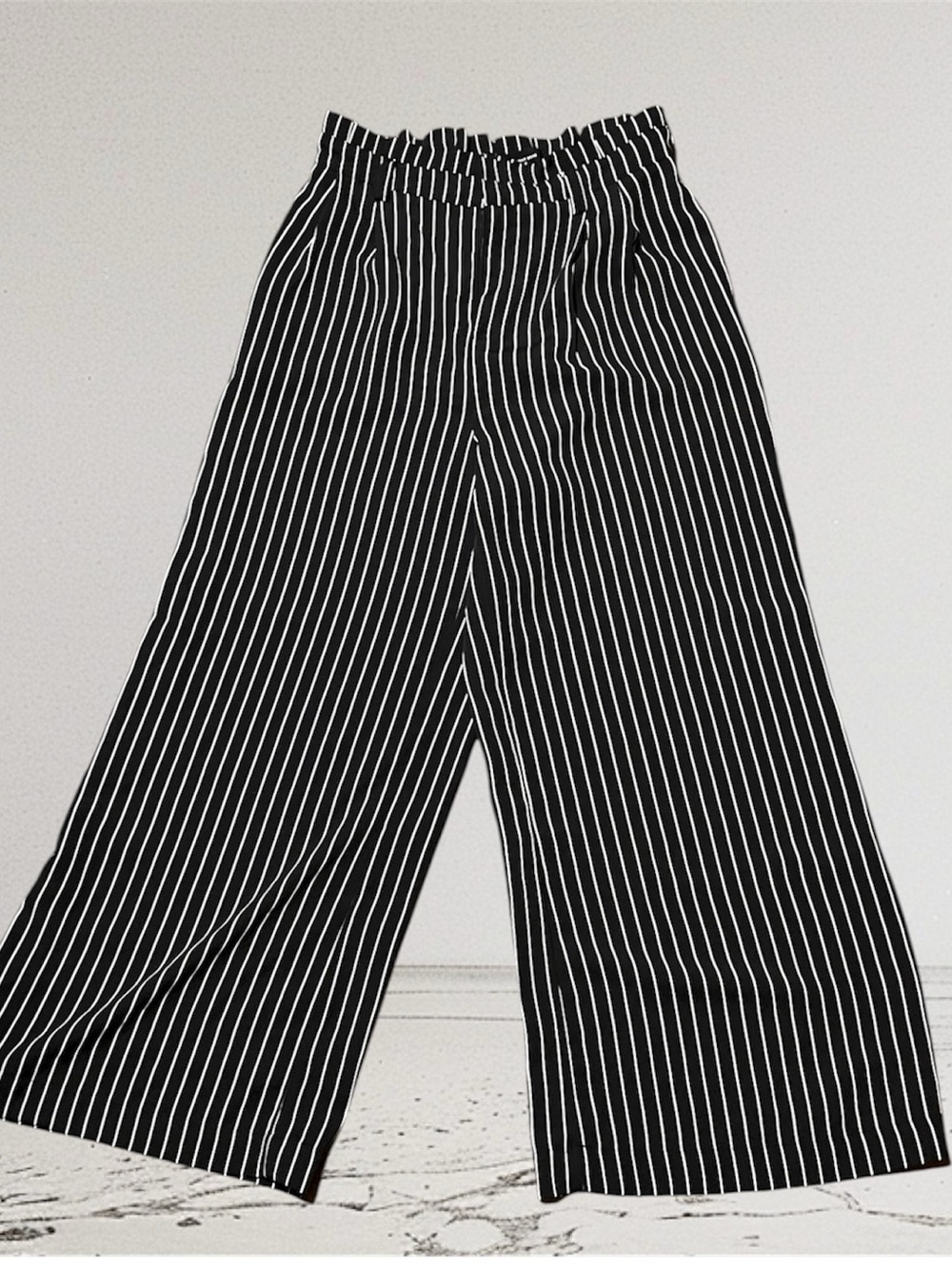 Who What Wear Black and White Pinstripe Wide-Leg Pants
